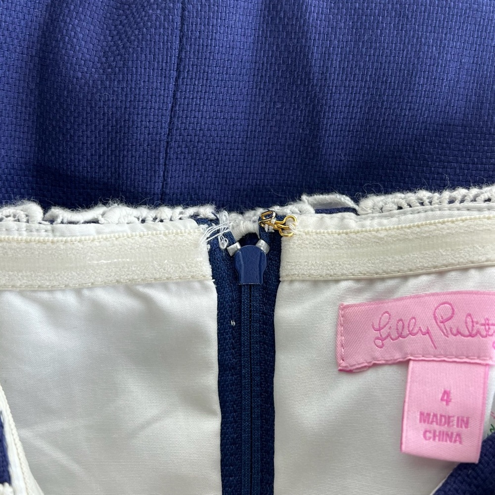 Lilly Pulitzer Sz 4 Navy Blue and White Embellished Strapless Dress - Picture 8 of 11